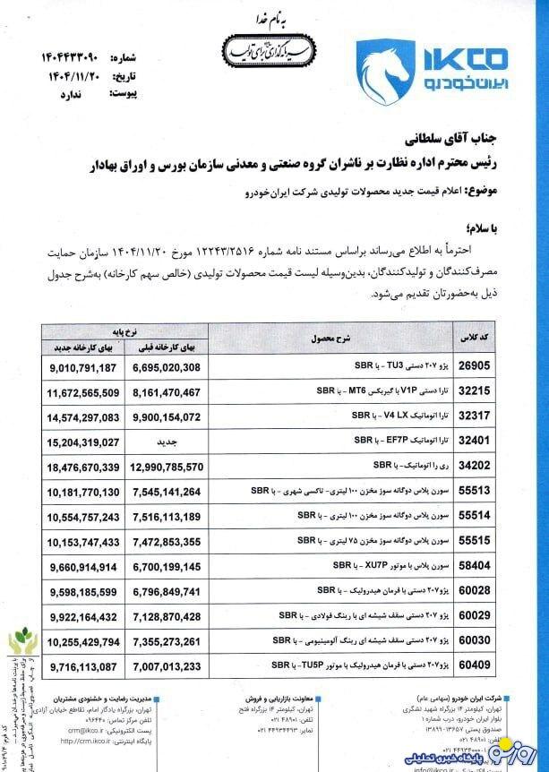 قیمت جدید محصولات ایران خودرو اعلام شد قیمت جدید محصولات ایران خودرو اعلام شد