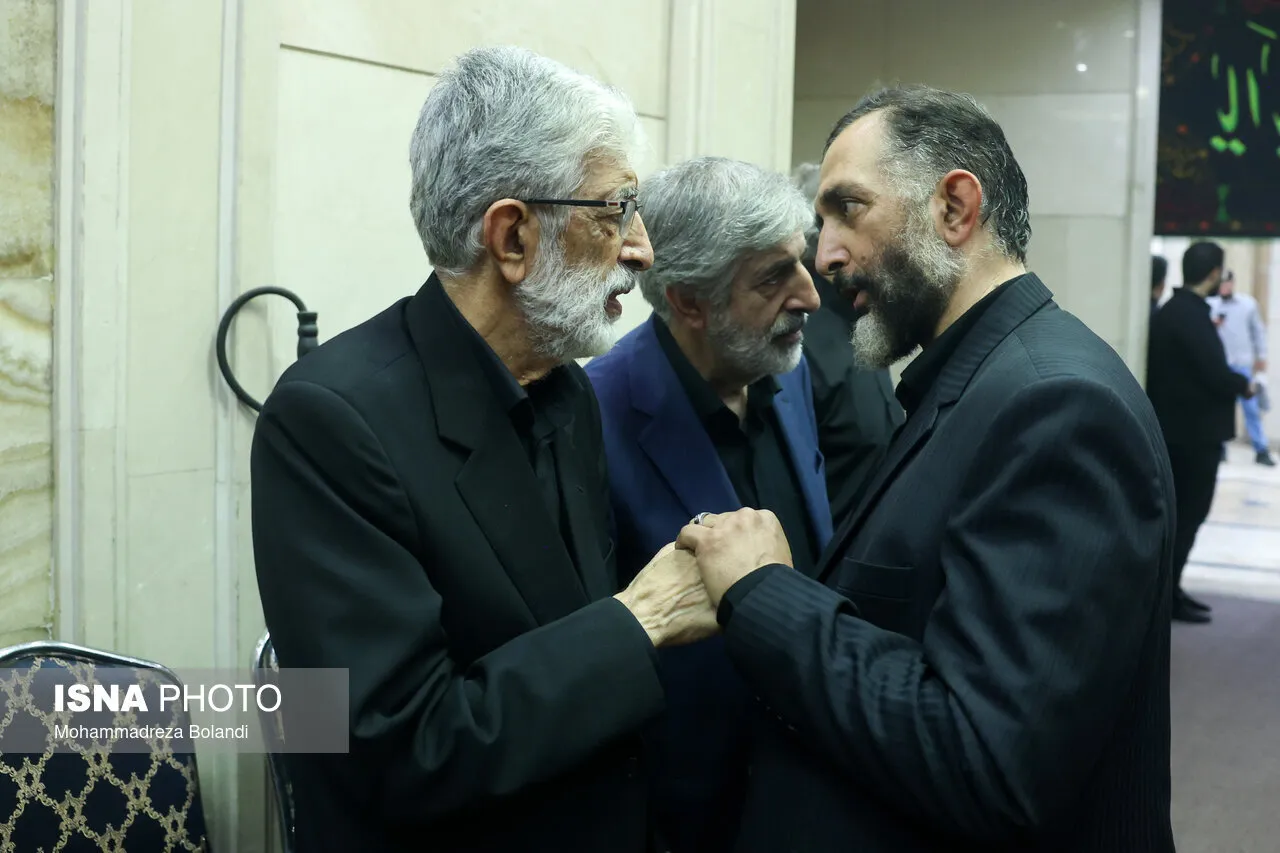 مهدی هاشمی در مراسم بزرگداشت دختر حدادعادل/ فرید حداد عادل و داماد حداد در کنار باقری کنی/ الهام و جنتی هم بودند+ تصاویر